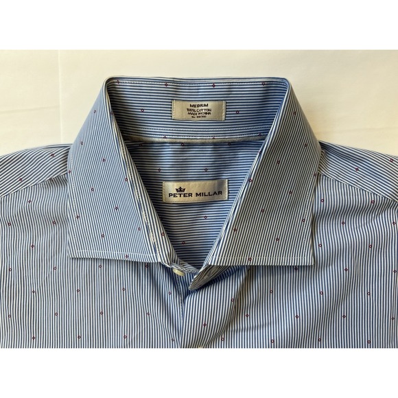 Peter Millar Shirt Mens Med Blue Button Down Striped Diamond Long Sleeve Preppyy - Picture 5 of 12